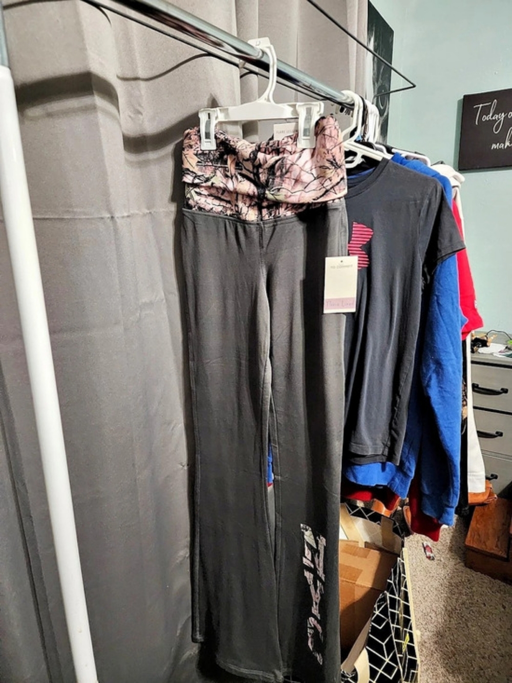 No Comment Fleece Lined Fold Over Waistband Flare Leggings with NYC Graphic